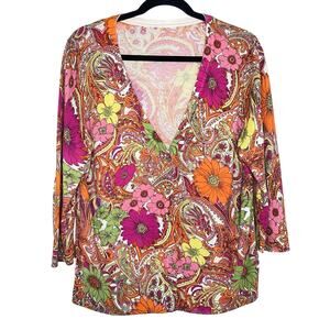 Talbots Floral Paisley Button Up Cardigan 3/4 Sleeve Medium